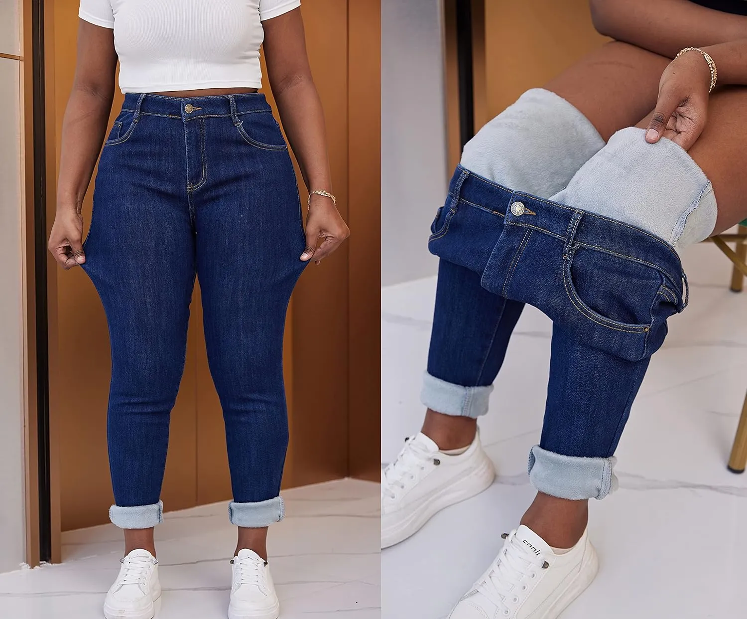 zsangbee Women's Plus Size Fleece Lined Jeans Winter Thermal Skinny Flannel Lined Denim Jean