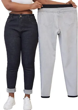 zsangbee Women's Plus Size Fleece Lined Jeans Winter Thermal Skinny Flannel Lined Denim Jean
