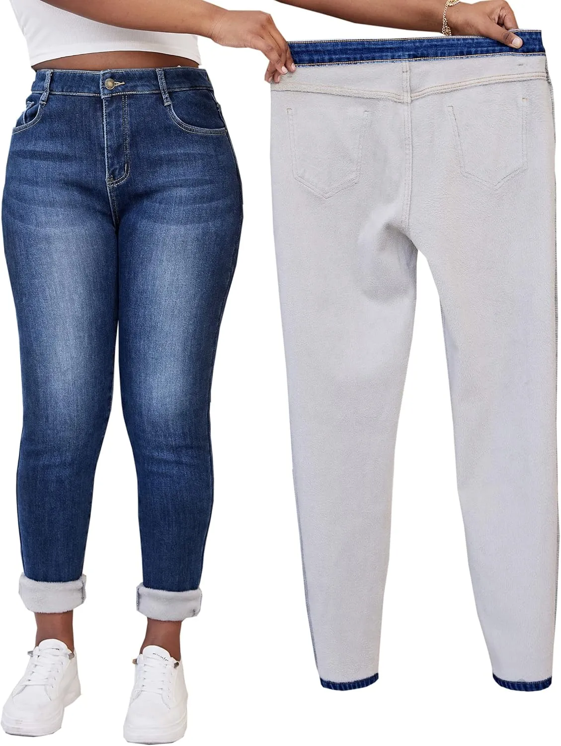zsangbee Women's Plus Size Fleece Lined Jeans Winter Thermal Skinny Flannel Lined Denim Jean