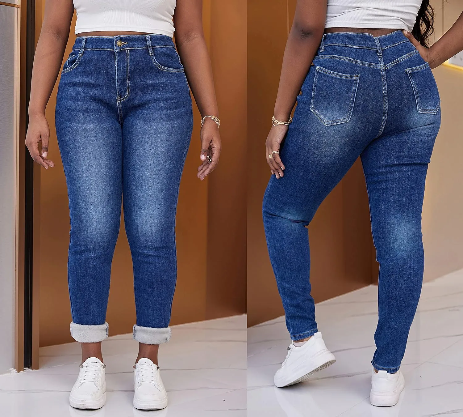 zsangbee Women's Plus Size Fleece Lined Jeans Winter Thermal Skinny Flannel Lined Denim Jean
