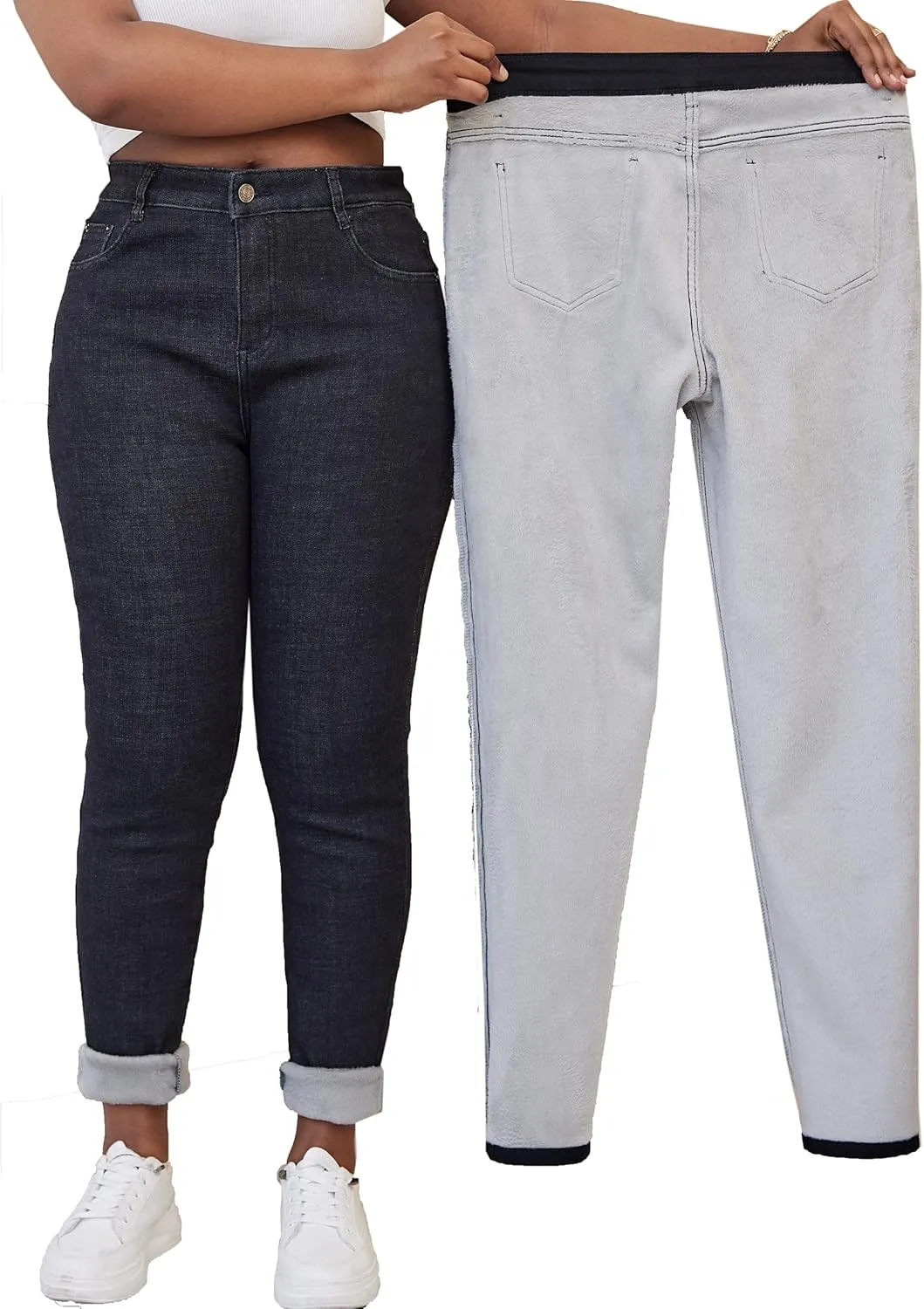 zsangbee Women's Plus Size Fleece Lined Jeans Winter Thermal Skinny Flannel Lined Denim Jean