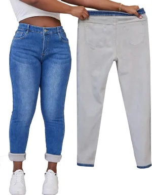 zsangbee Women's Plus Size Fleece Lined Jeans Winter Thermal Skinny Flannel Lined Denim Jean