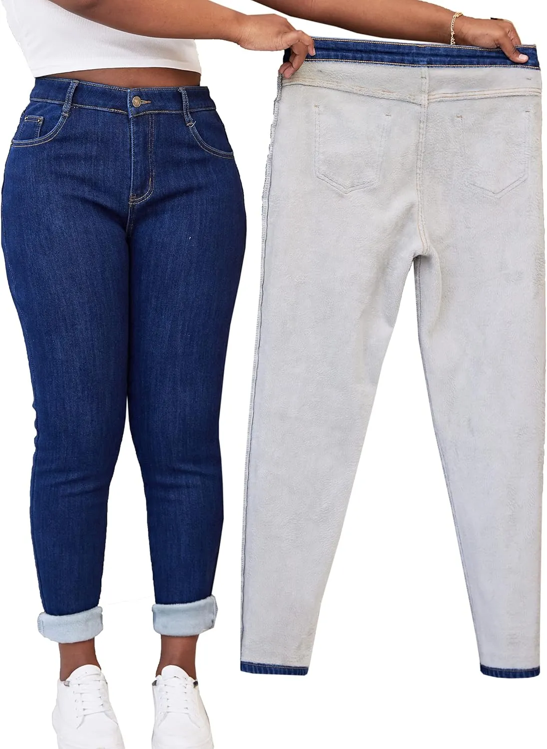 zsangbee Women's Plus Size Fleece Lined Jeans Winter Thermal Skinny Flannel Lined Denim Jean