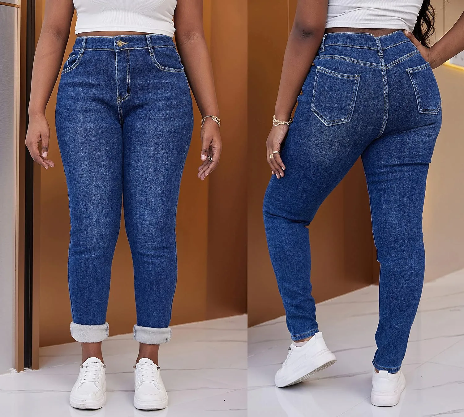 zsangbee Women's Plus Size Fleece Lined Jeans Winter Thermal Skinny Flannel Lined Denim Jean